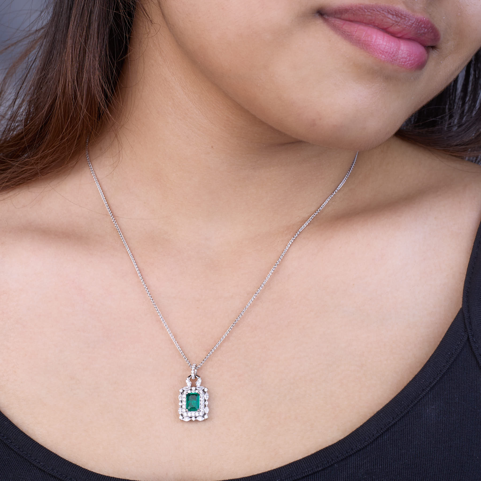 Silver Fiery Halo Green Pendant