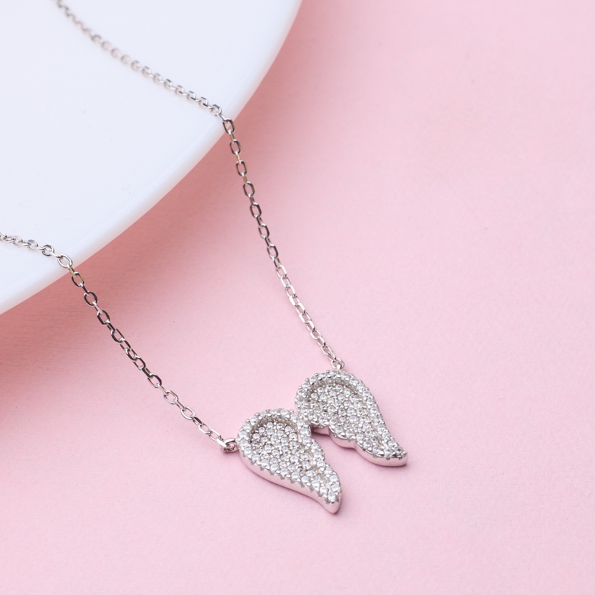Pure 925 silver Necklace with angel wing pendants 