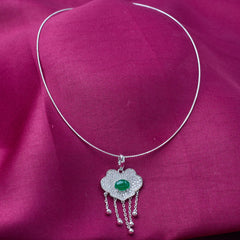 Pure 925 silver necklace with cloud shaped pendant and green stone with omega chain 