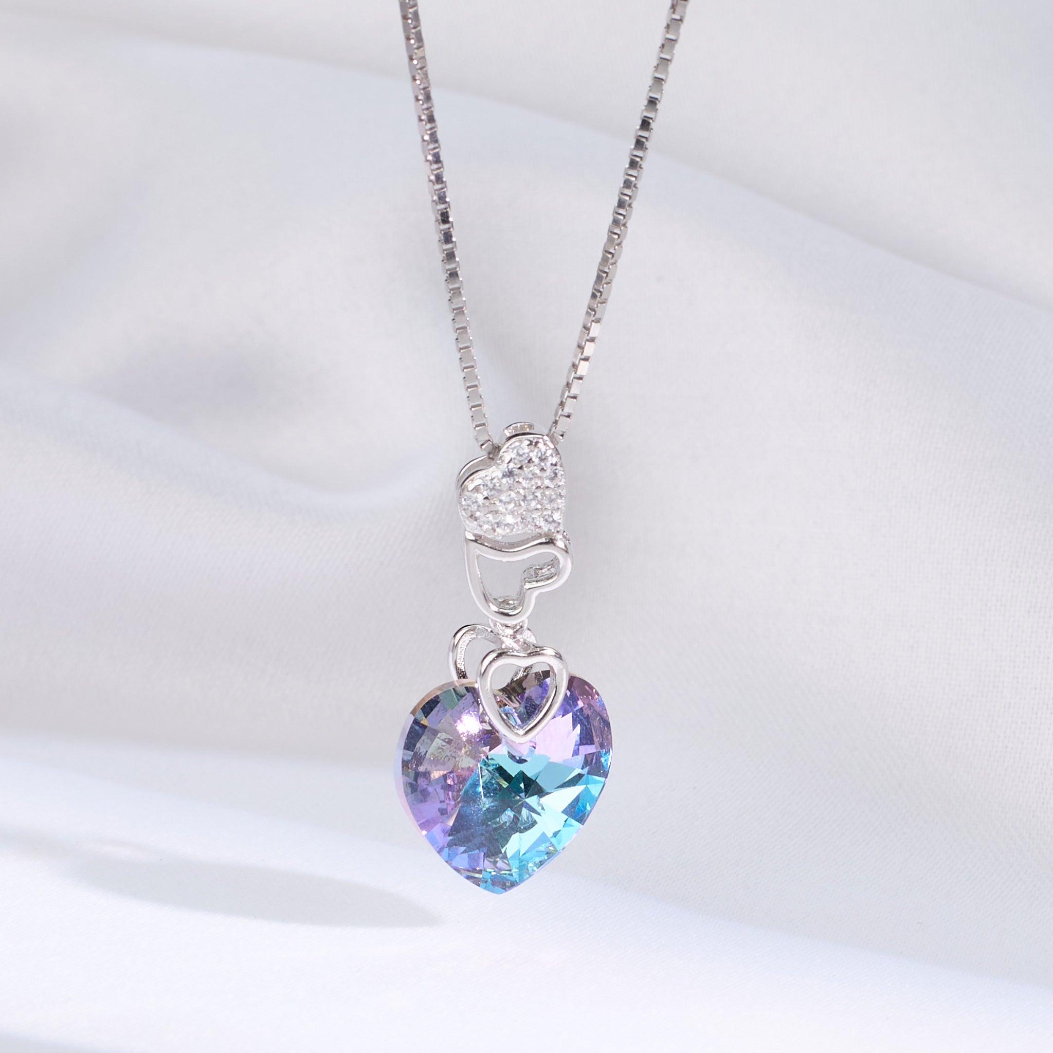 Silver Intertwined Hearts Mystic Crystal Necklace