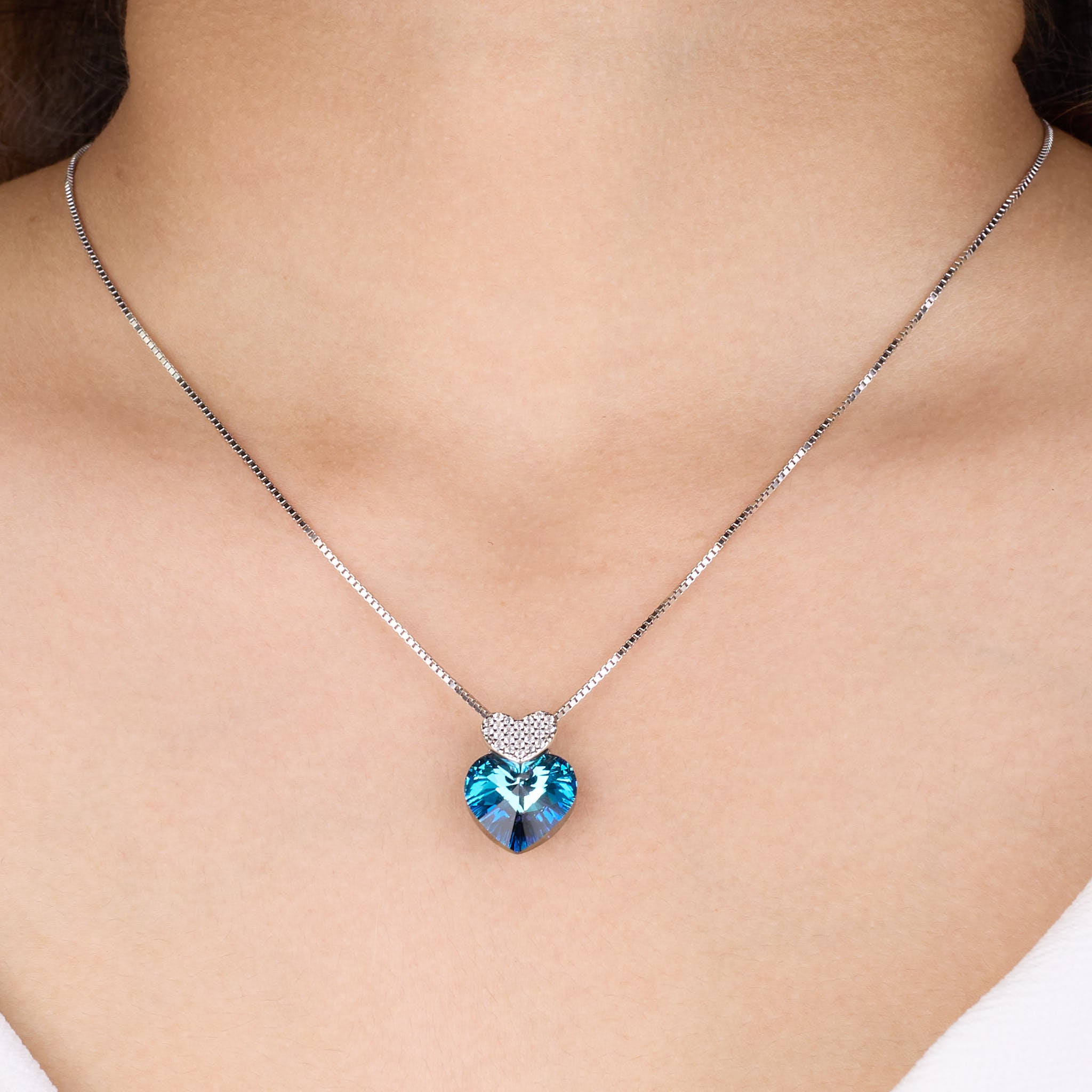 Silver Deep Blue Double Heart Pendant
