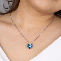 Silver Deep Blue Double Heart Pendant
