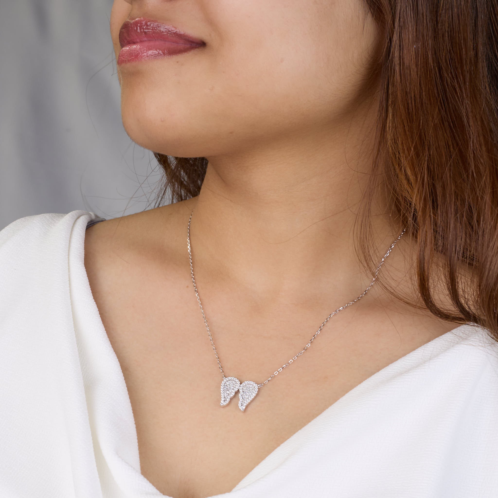 Silver Sparkling guardian angel wings chain pendant for her