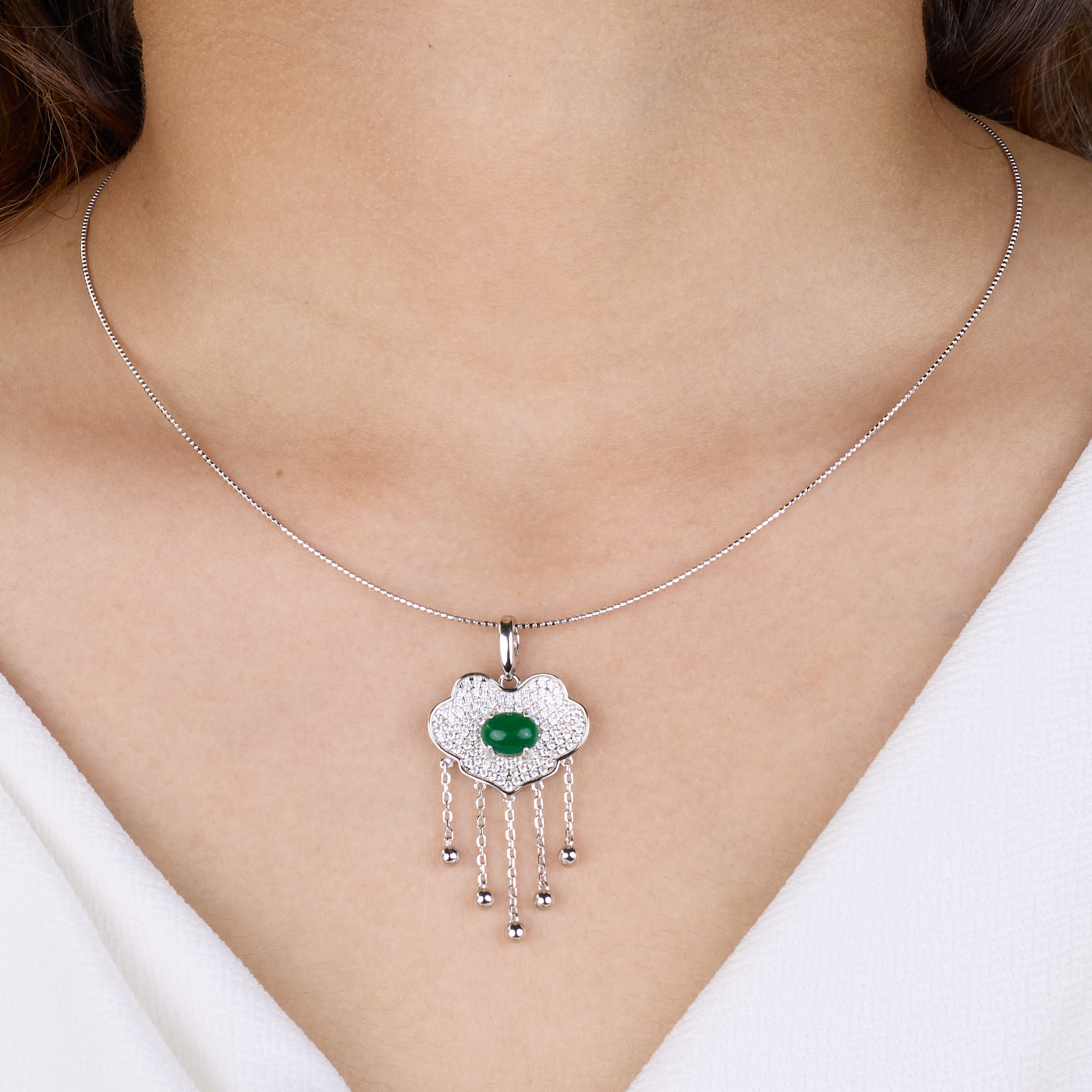 Silver Omega Chain Cloud Pendant