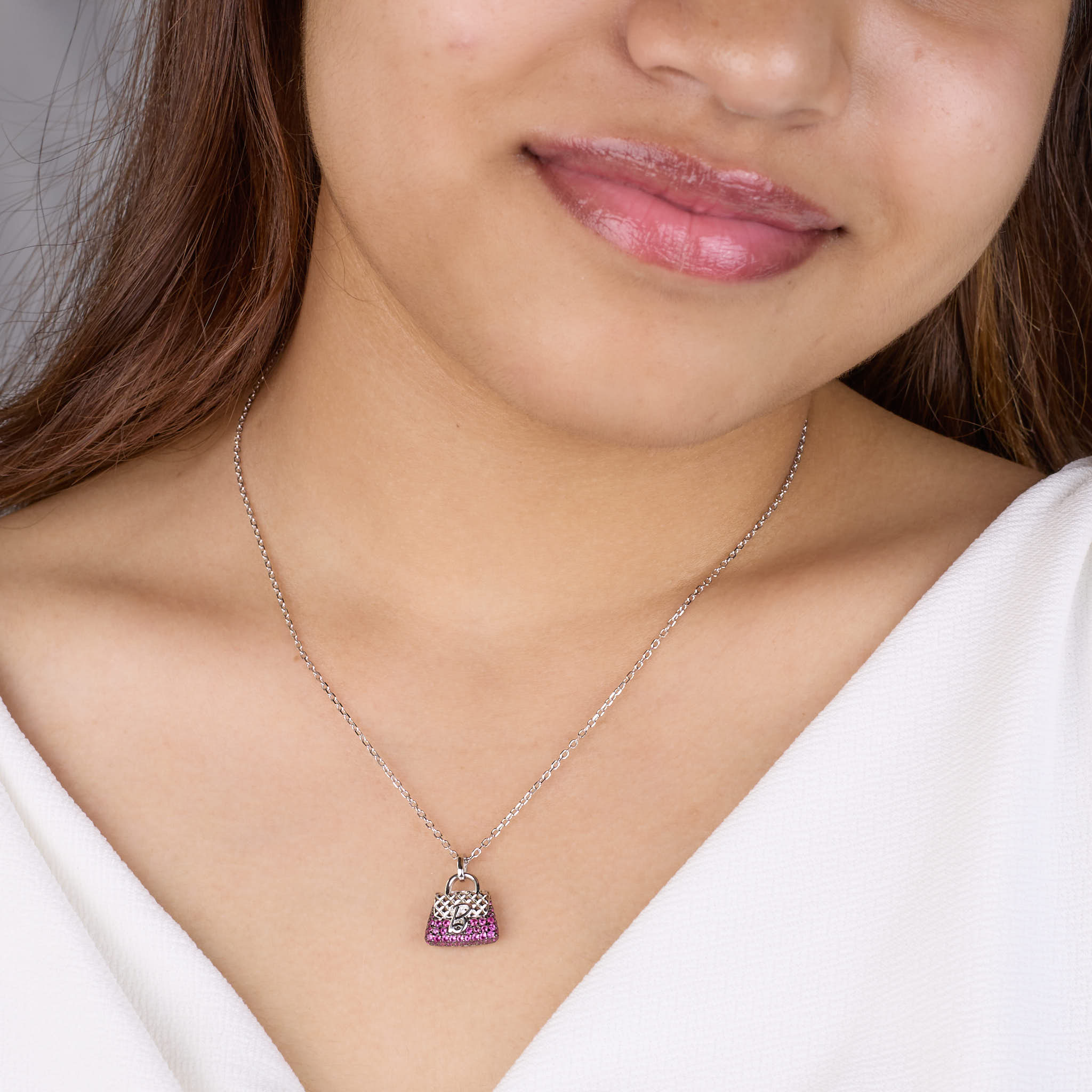 Silver Purple Handbag Charm Pendant