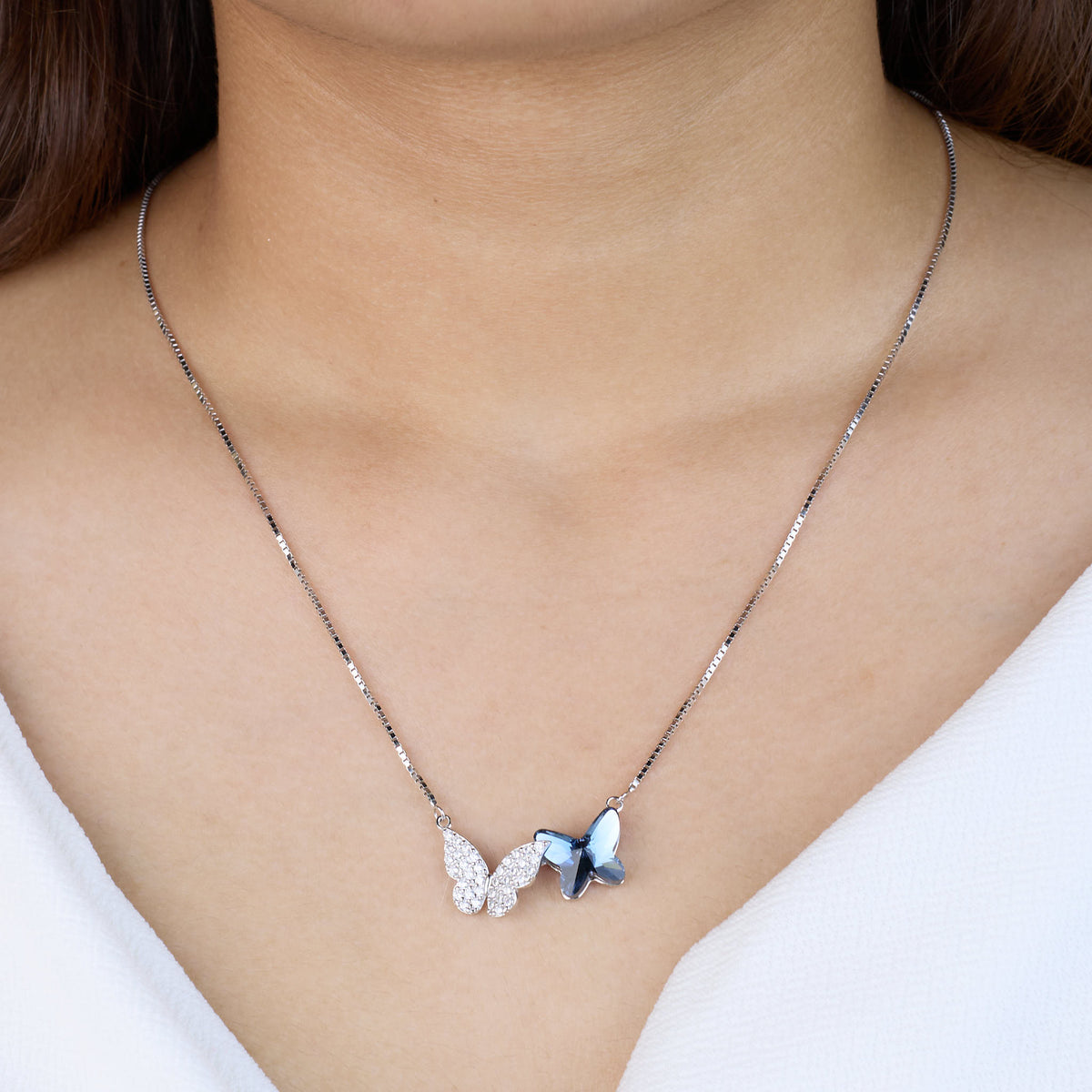 Silver Sparkling Dual Butterfly Pendant