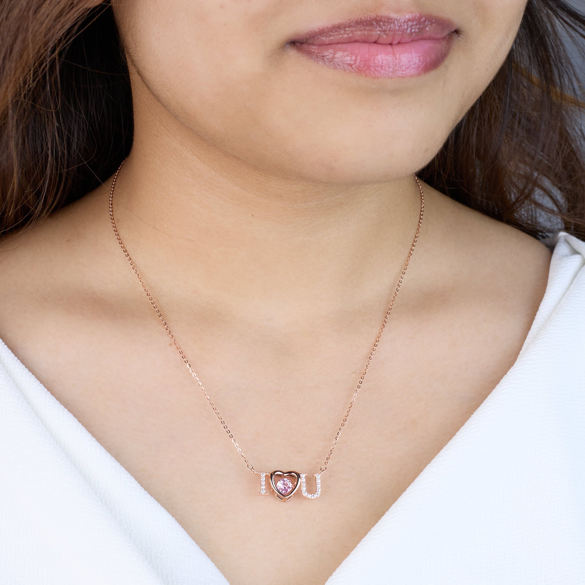 Rose Gold I love you Dancing Stone Pendant