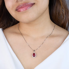 Silver Crimson Red Tear drop Victorian Chain pendant