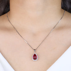 Silver Crimson Red Tear drop Victorian Chain pendant