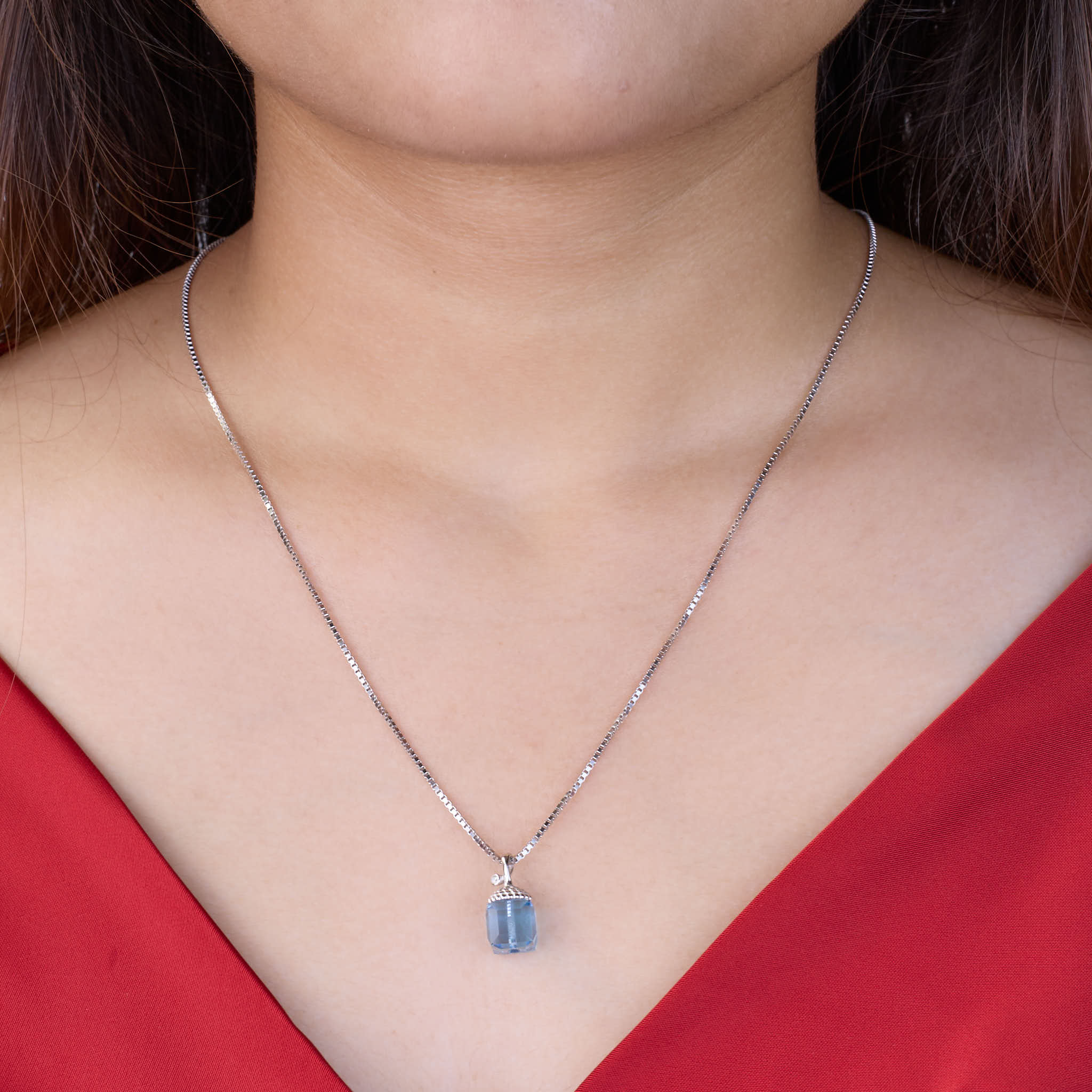 Silver Blue Lantern Crystal Pendant