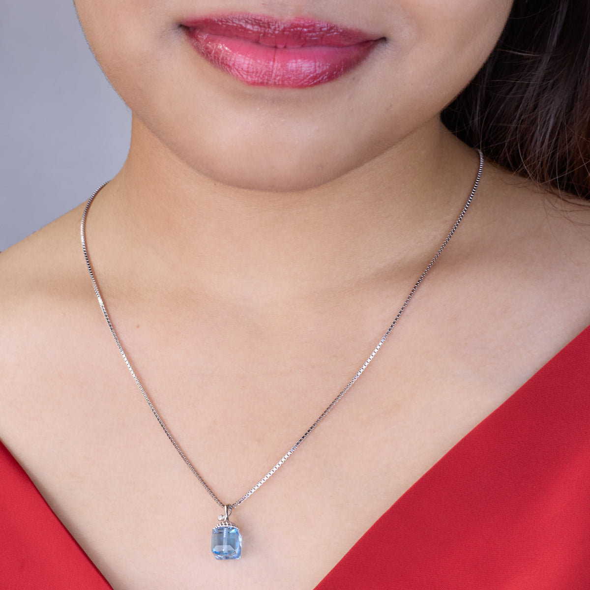 Silver Blue Lantern Crystal Pendant
