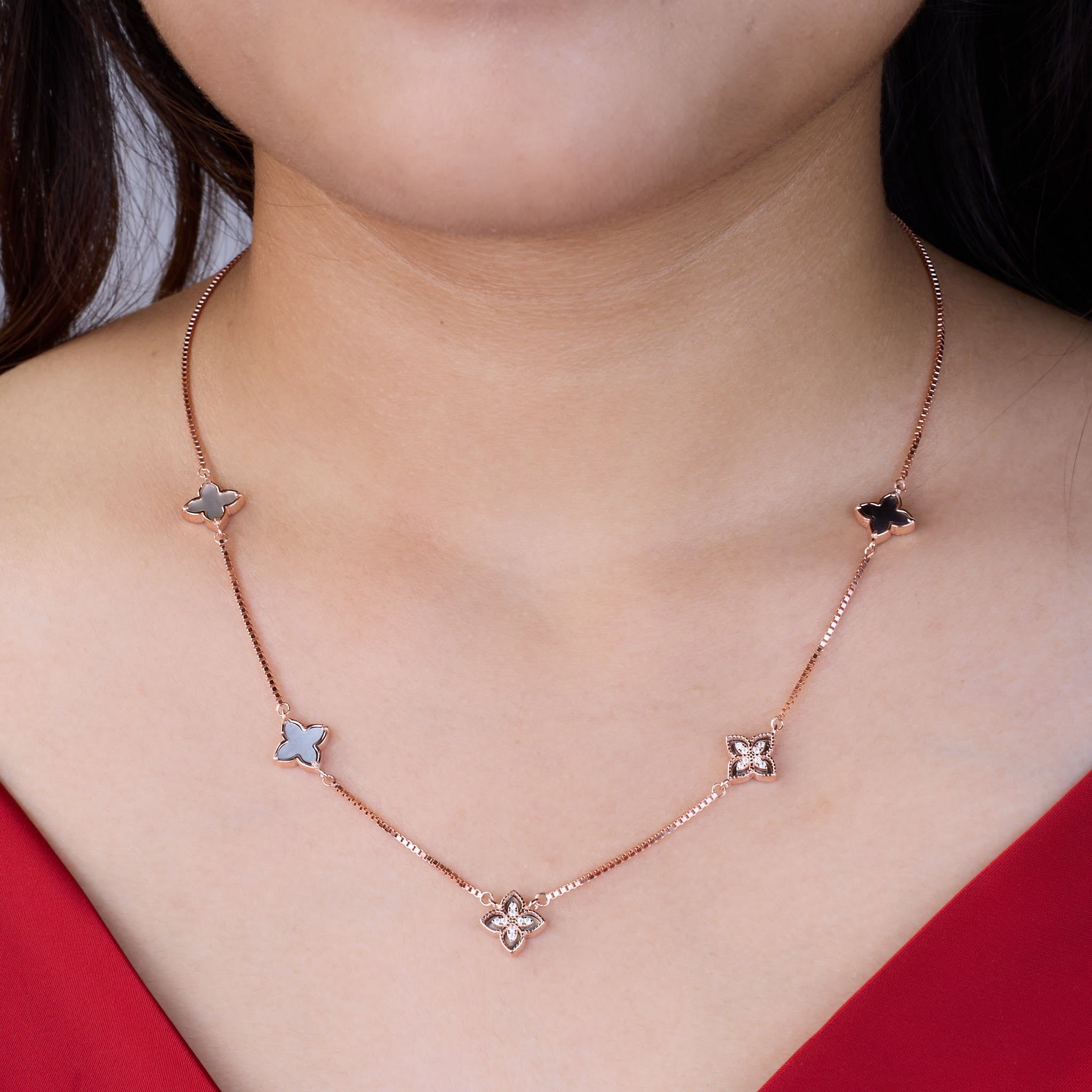 925 Silver Reversible  Rose gold clover leaf necklace