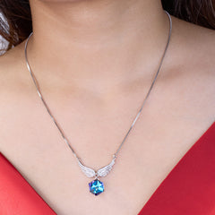 Silver Angel wings Deep Purple Crystal Pendant Necklace