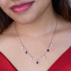 Silver Royal Regal Blue Bloom Necklace For Her