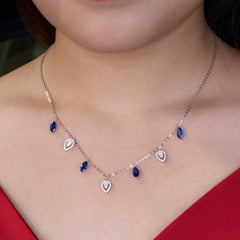 Silver Deep Blue Marquise & Teardrop Dangle Necklace for her