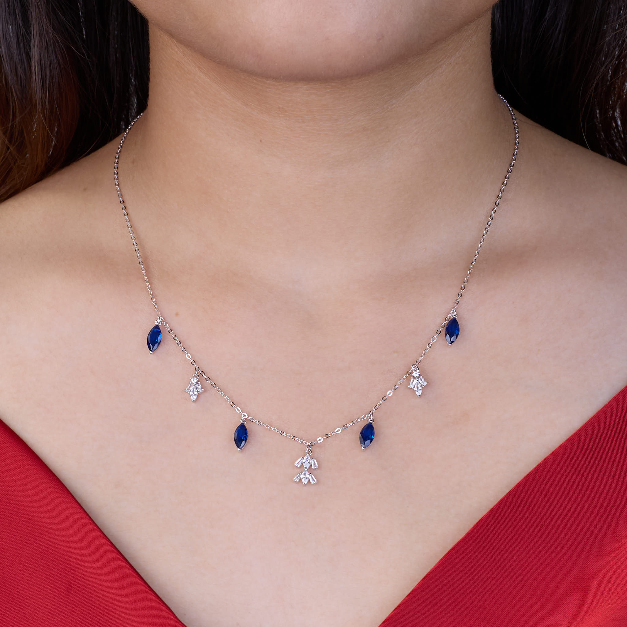 925 silver blue color necklace for women. 