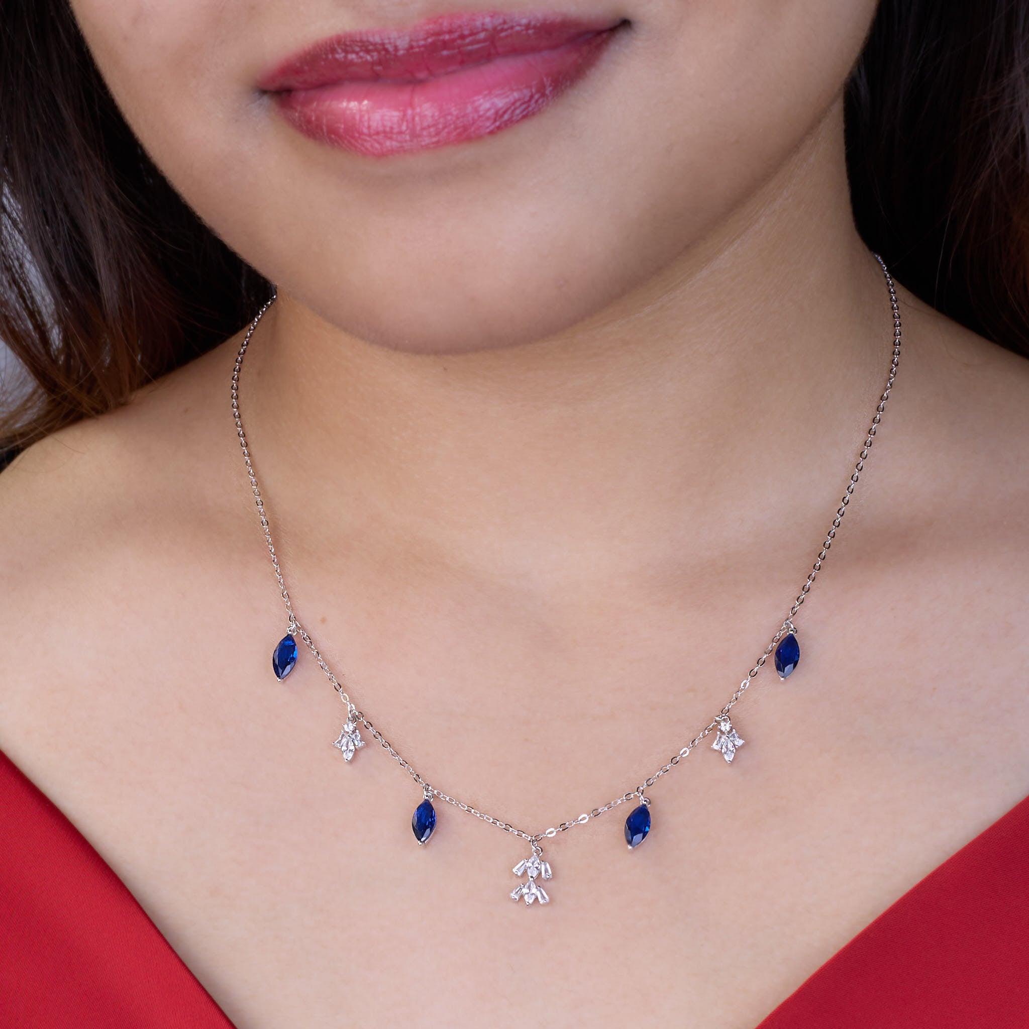 Silver Lively Blue Marquise Necklace