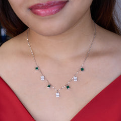 Silver Green Bar Pave Necklace