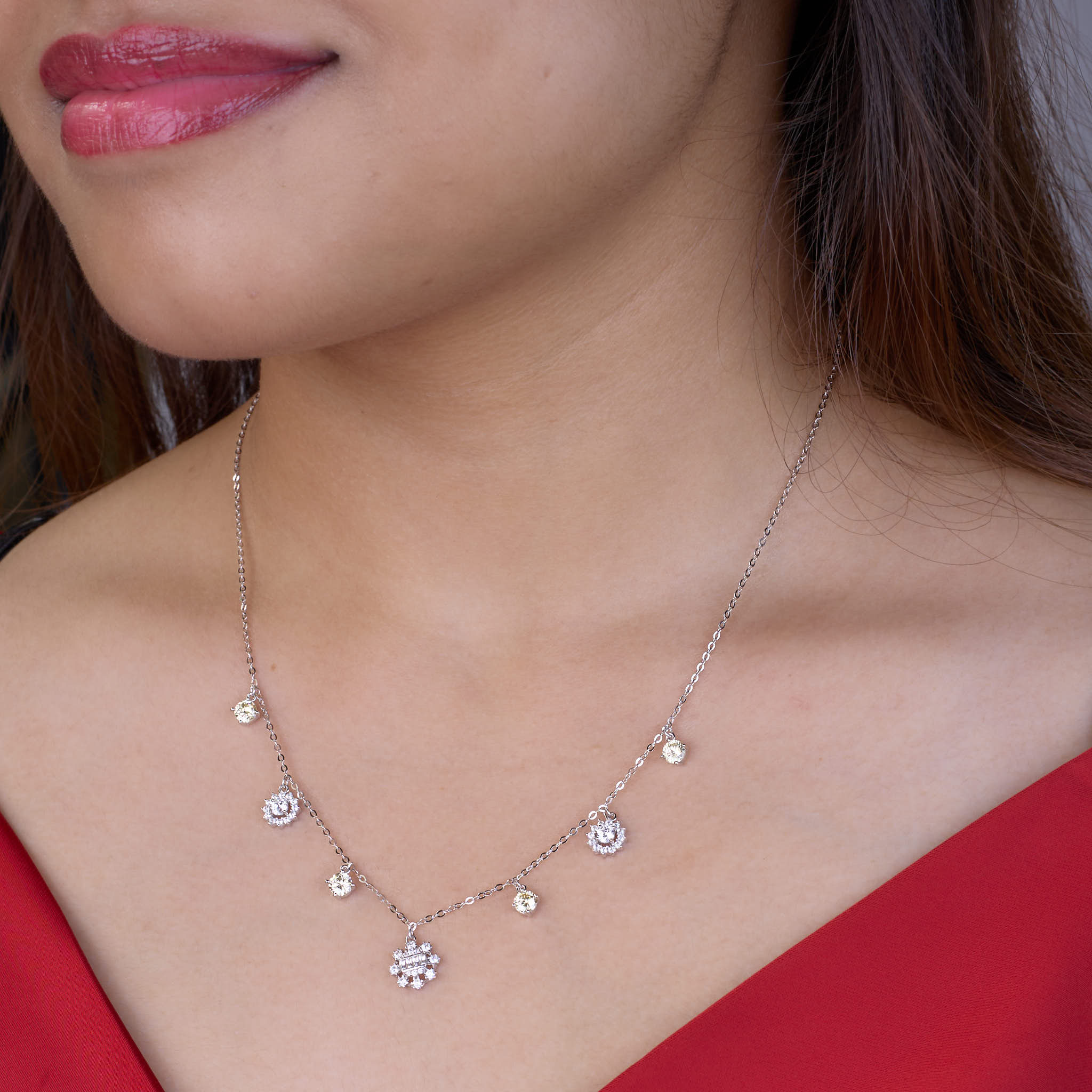 Silver Sparkling Yellow stone Winter Princess necklace
