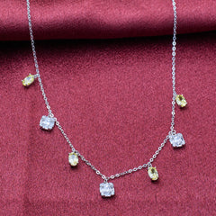 Silver Yellow and white CZ stones in Emerald cut Necklace