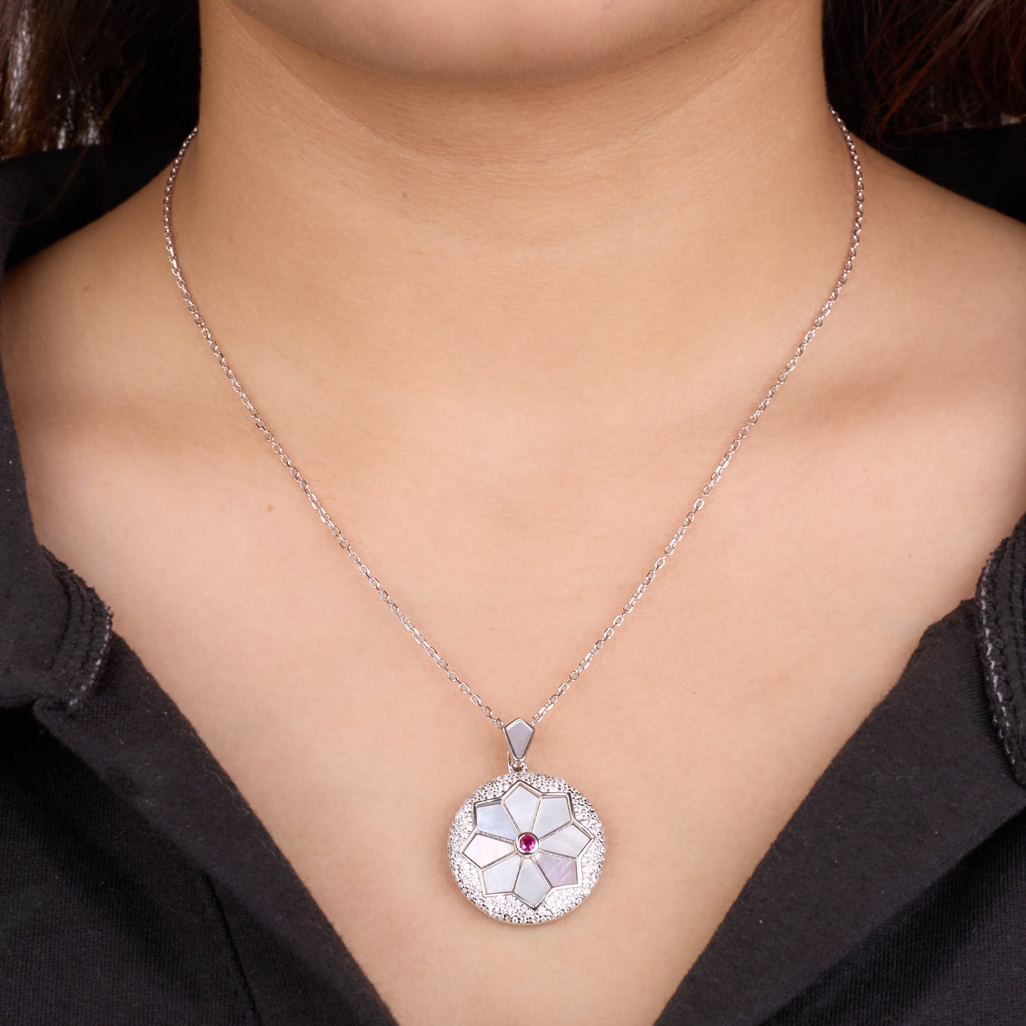 Silver Starburst Mother Of Pearl Pendant