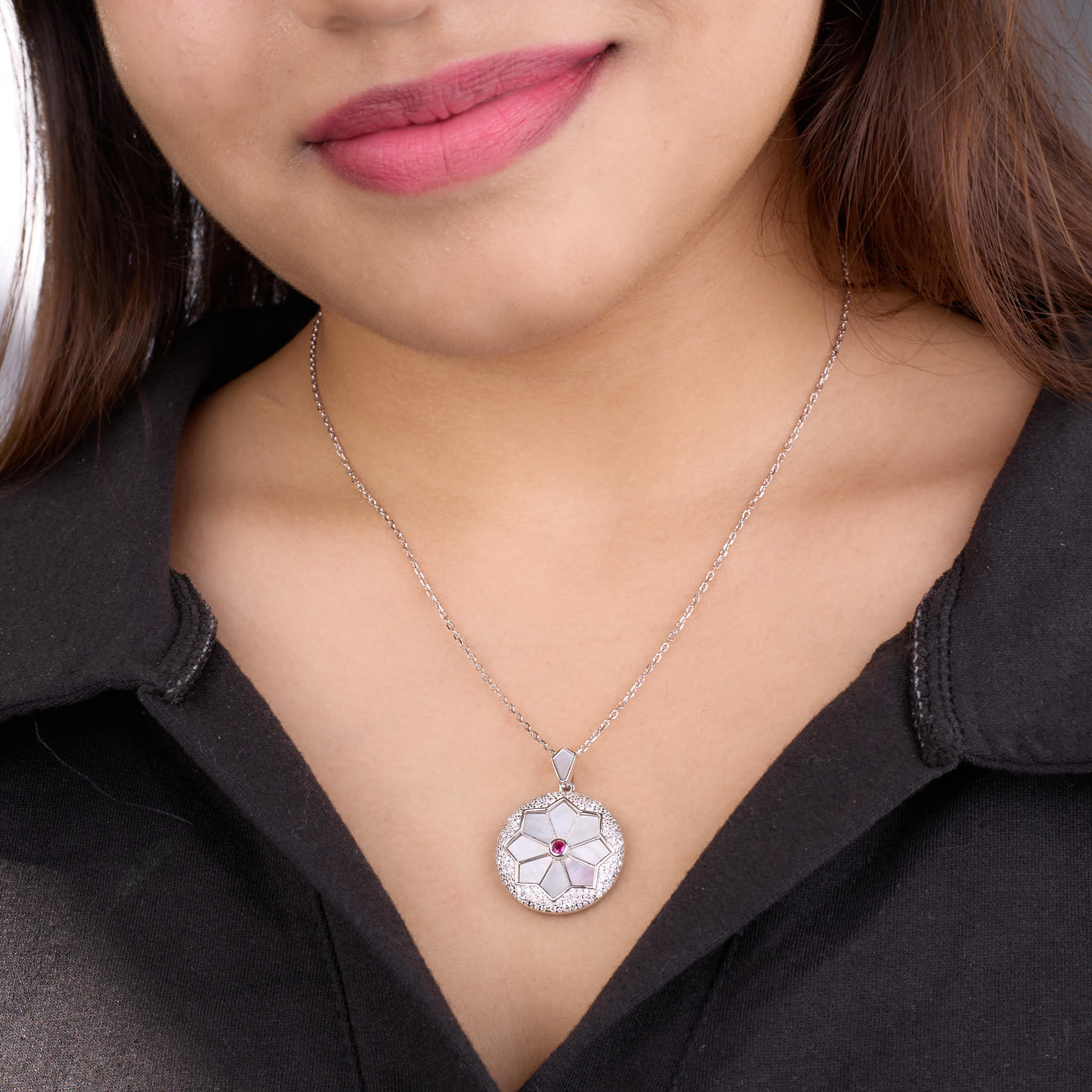Silver Starburst Mother Of Pearl Pendant