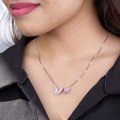 Silver Pink Blazing Butterfly Pendant