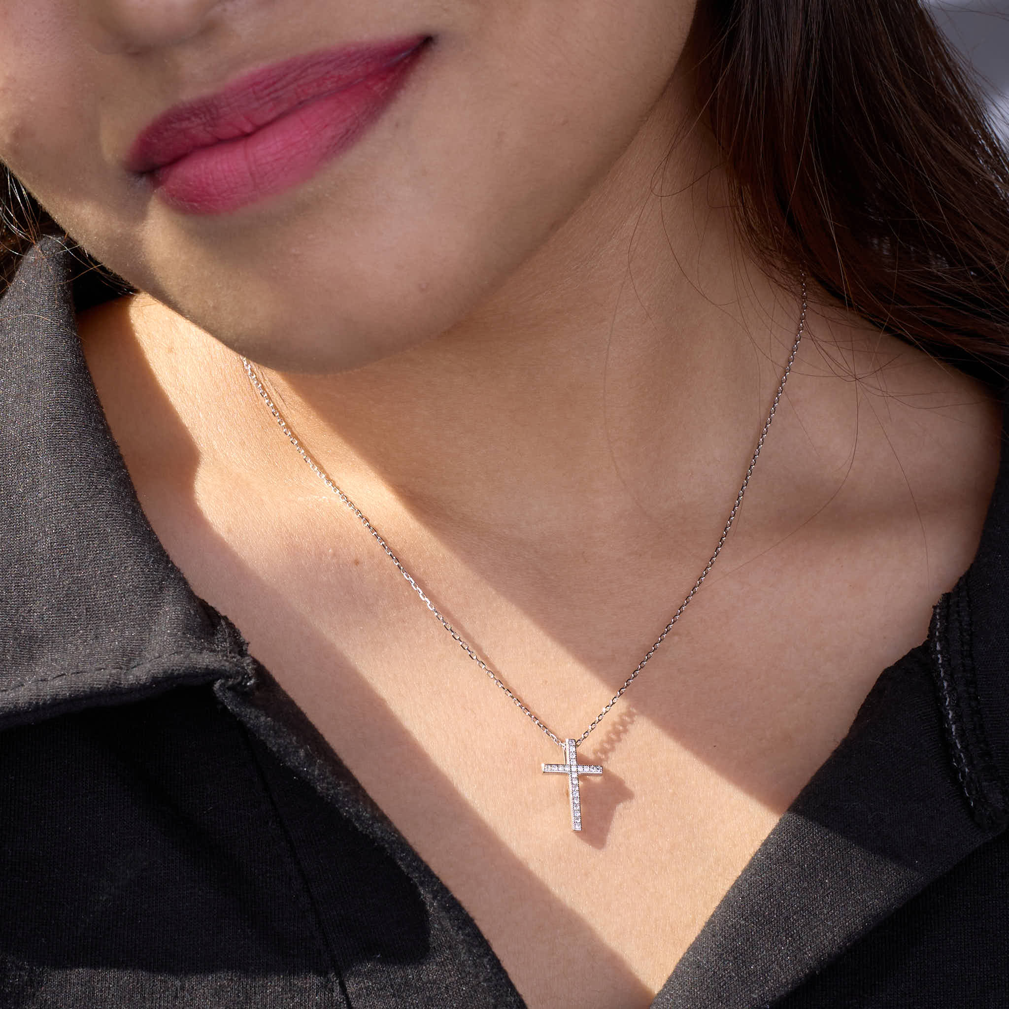 Silver Sparkling Cross Pendant