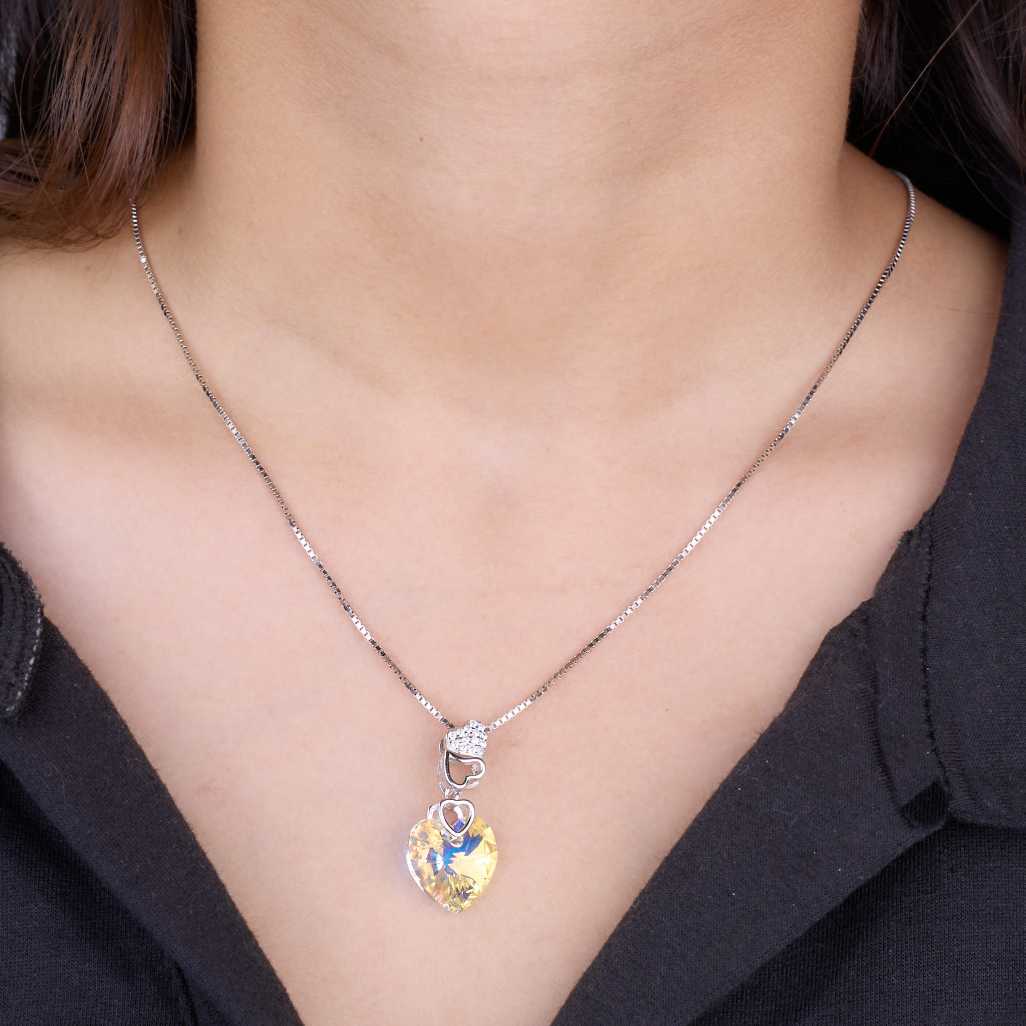 Necklace with a colorful pendant worn by a person 925 Silver Pendant for Women.