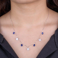Silver Sapphire-Inspired Dangle Chain Necklace