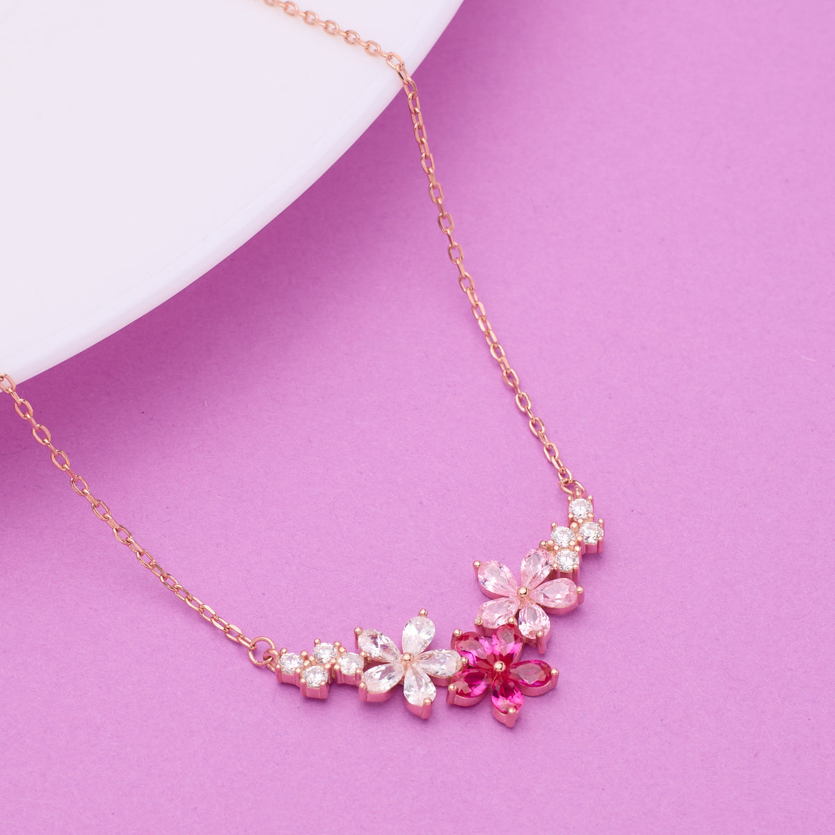 Silver Rose gold Floral Charm Necklace Chain pendant