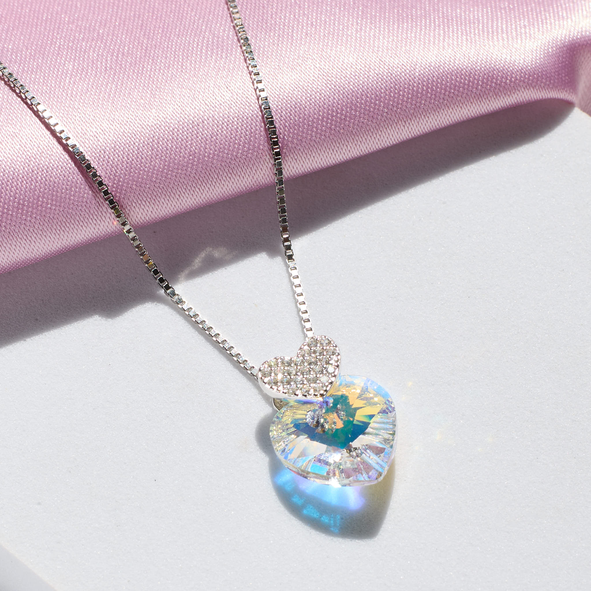 white crystal heart 925 silver pendant for women.