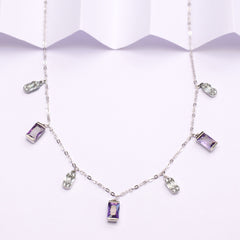 925 silverNecklace with purple gemstones on a white background