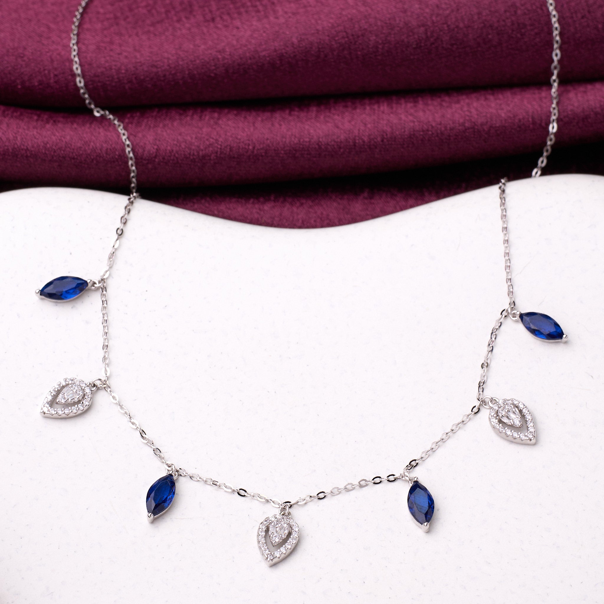 925 Silver Blue sapphire necklace for women.
