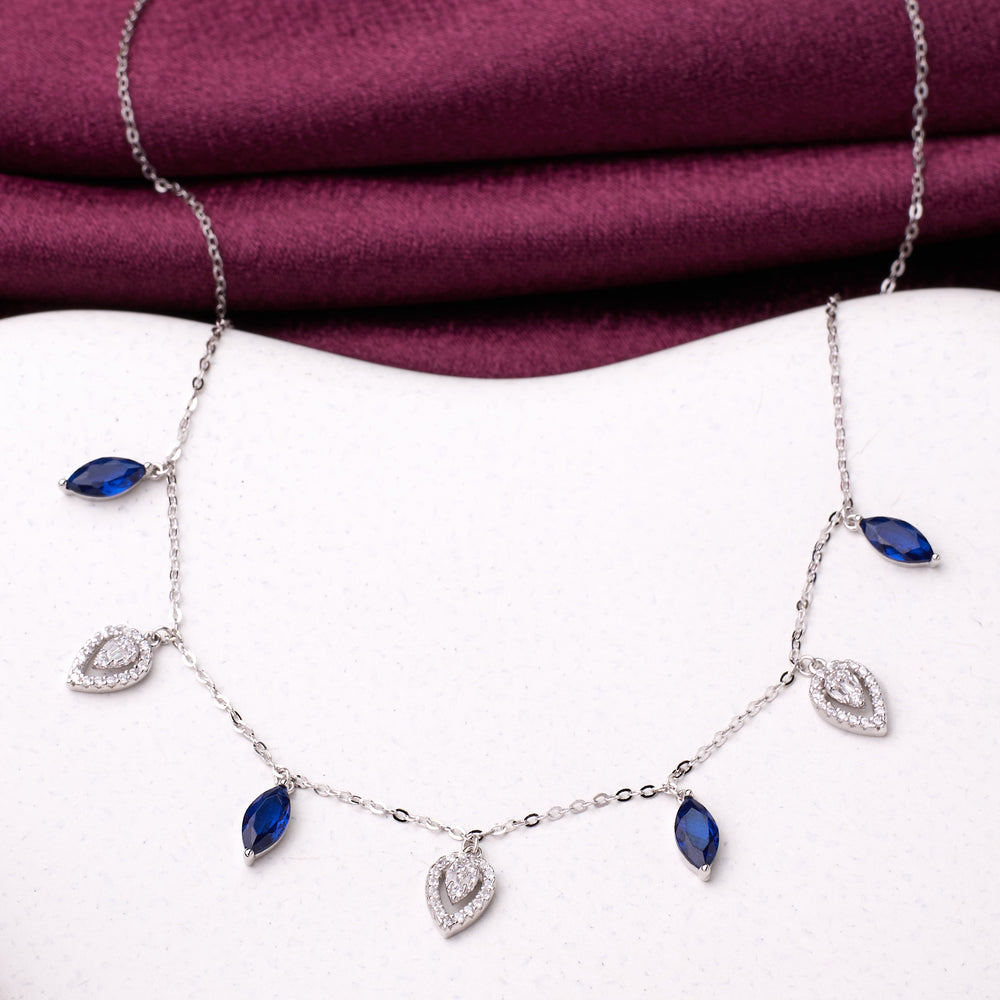 925 Silver Blue sapphire necklace for women.
