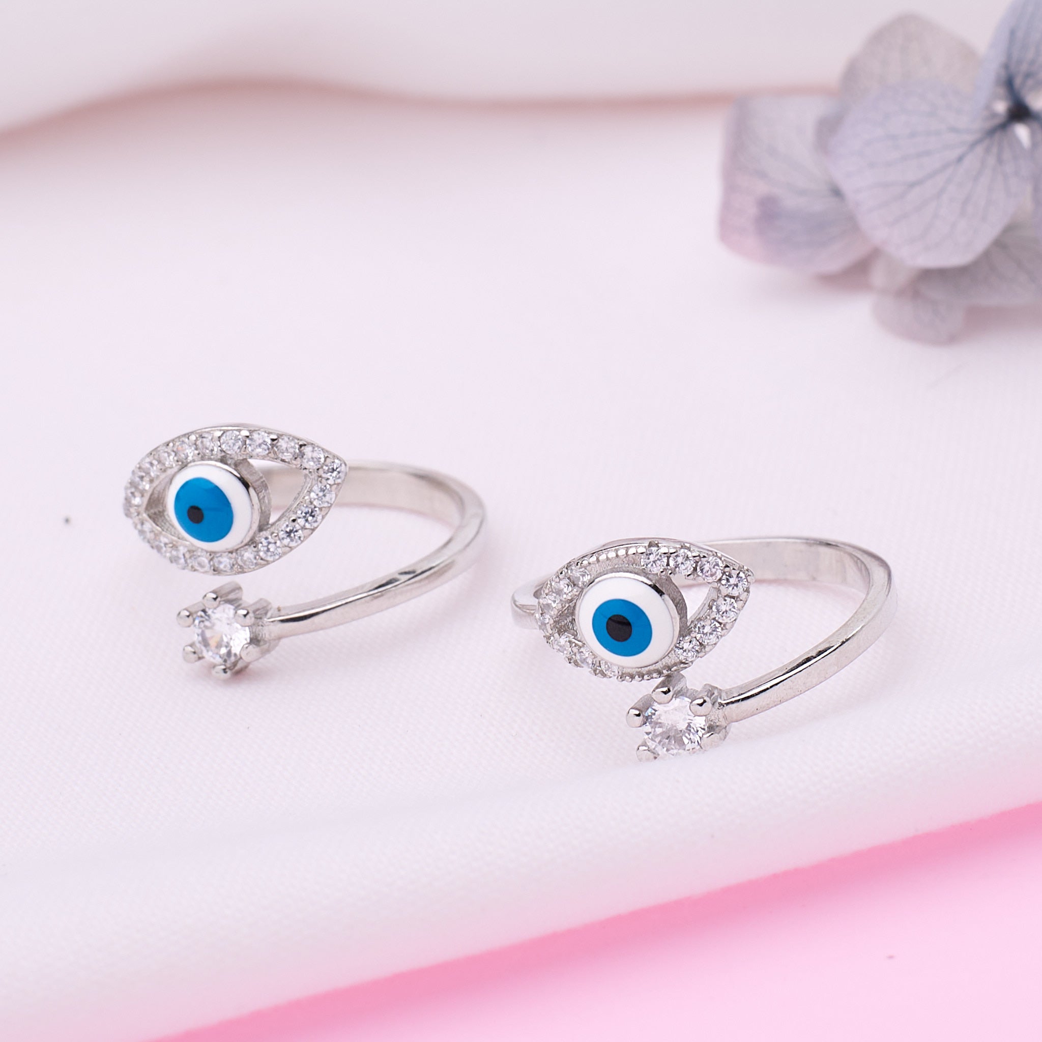 Silver Evil Eye & CZ Solitaire Toe Ring