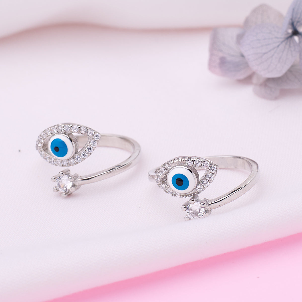 Silver Evil Eye & CZ Solitaire Toe Ring
