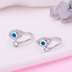 Silver Evil Eye & CZ Solitaire Toe Ring