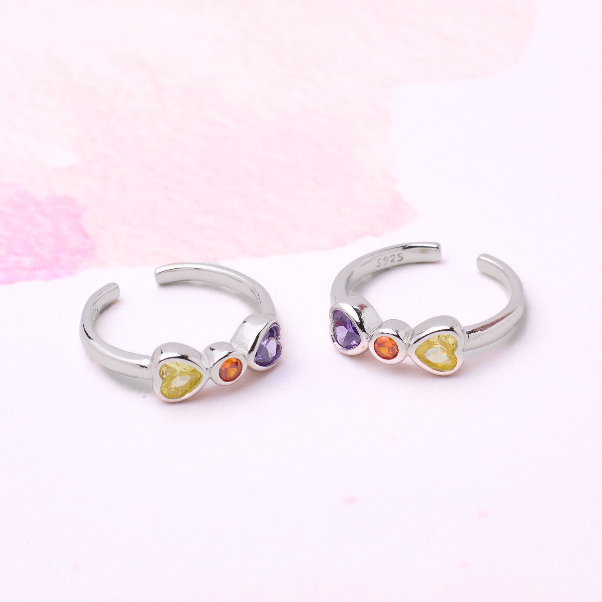 Silver Vibrant Multi Stone Heart Adjustable Toe Ring