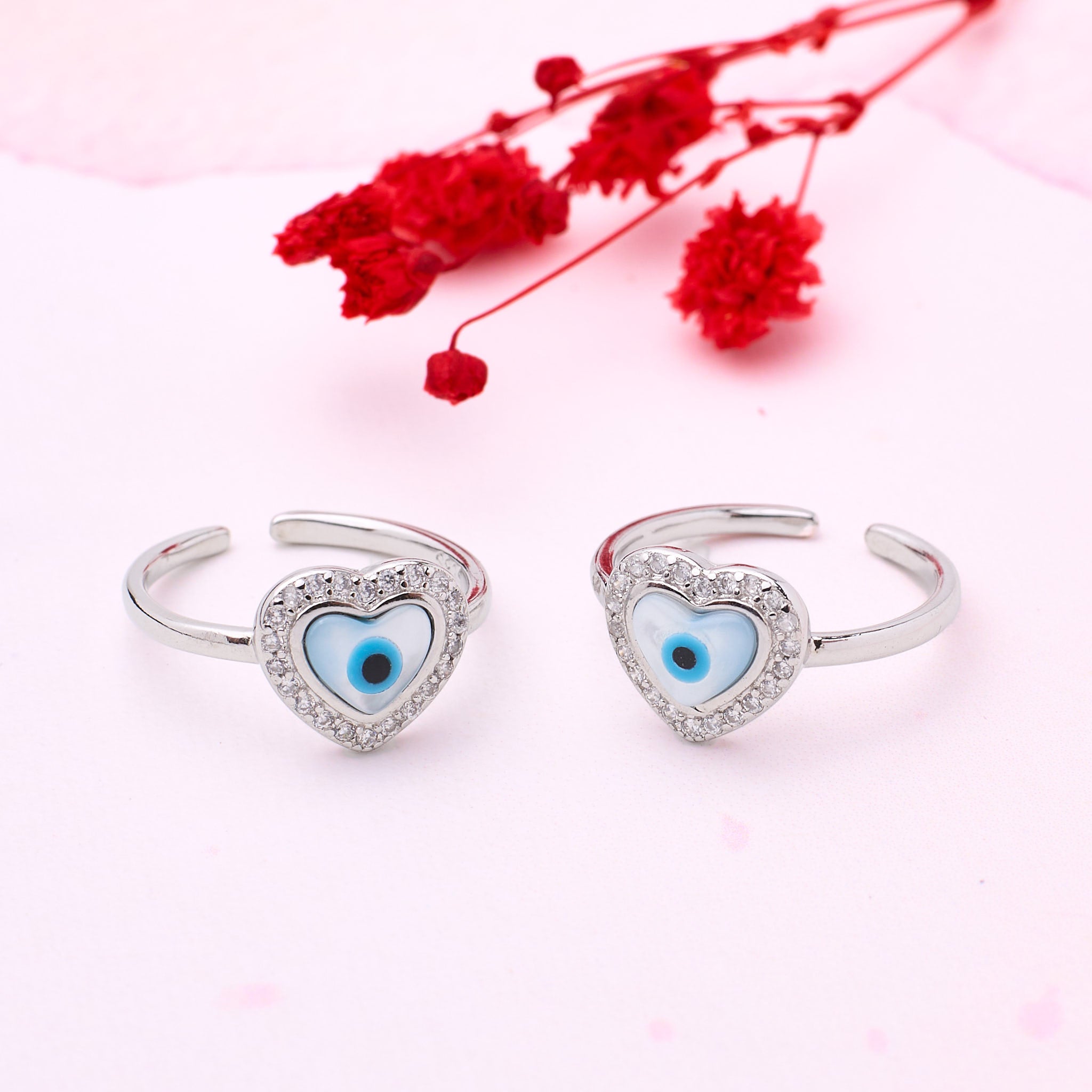 Silver Heart Evil Eye Adjustable Toe Ring