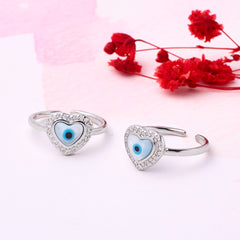 Silver Heart Evil Eye Adjustable Toe Ring