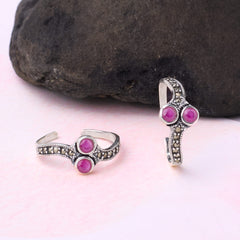 Silver Pink Oxidized Heritage Toe Rings