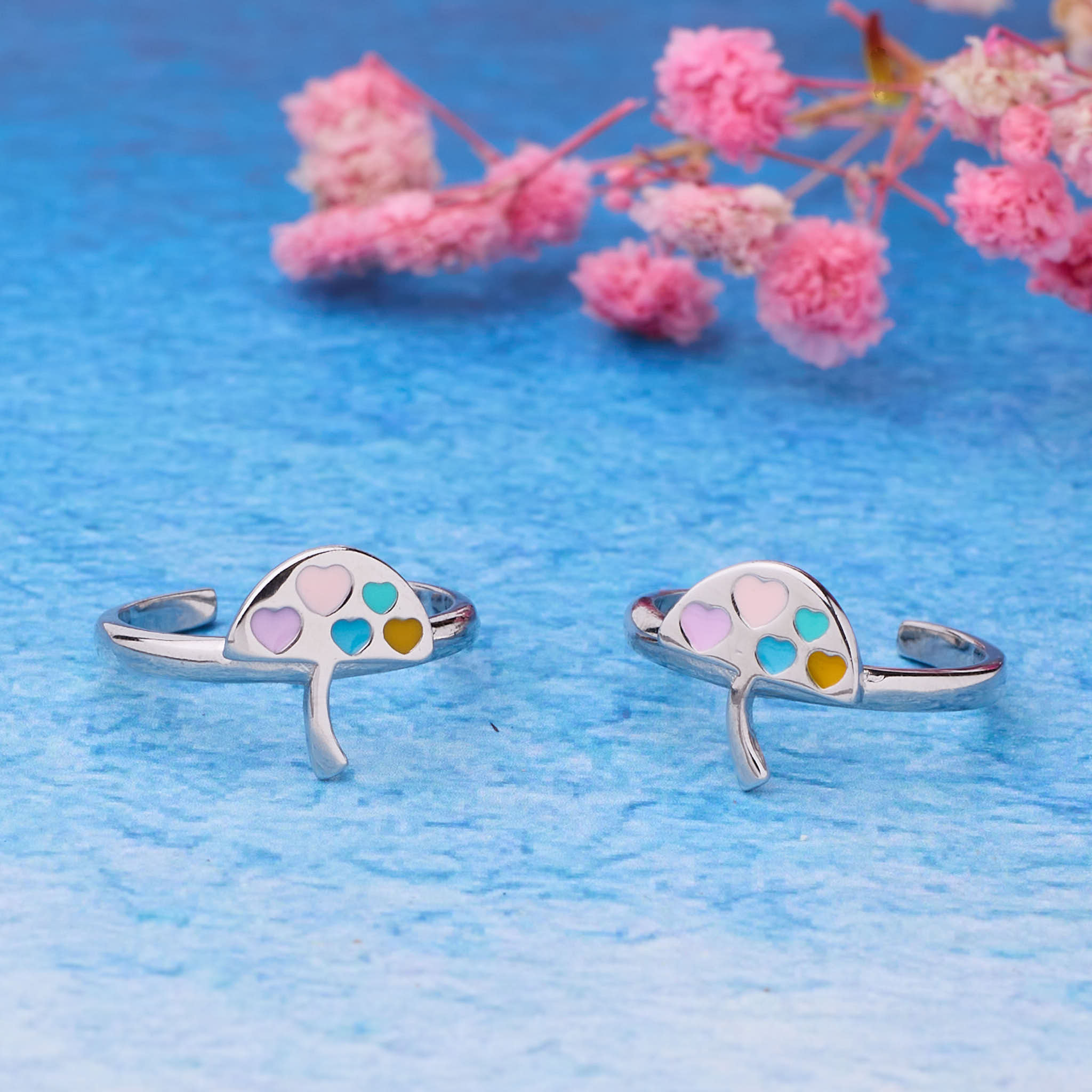 Silver Heart Umbrella Toe Ring for Her