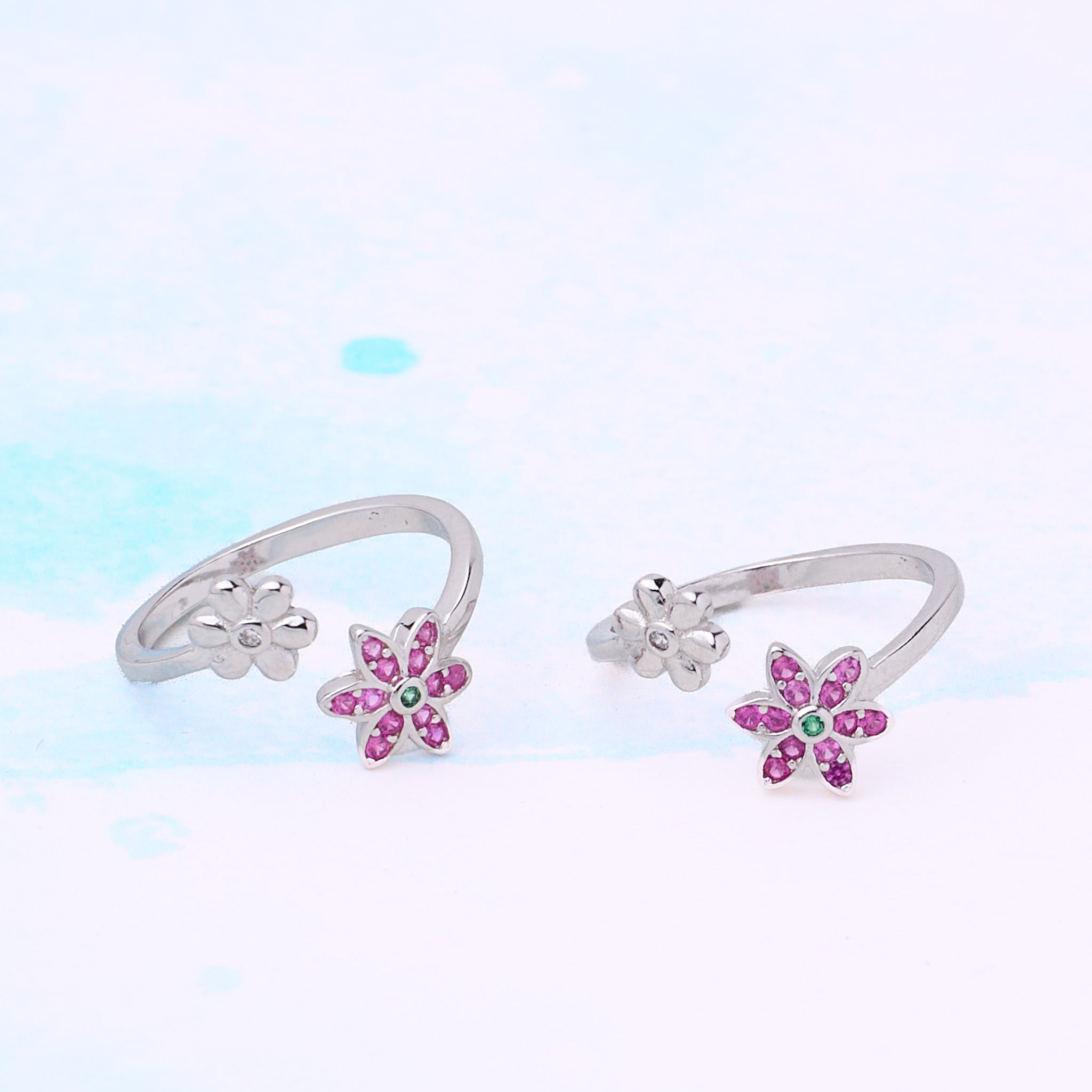Silver Pink CZ Toe Ring