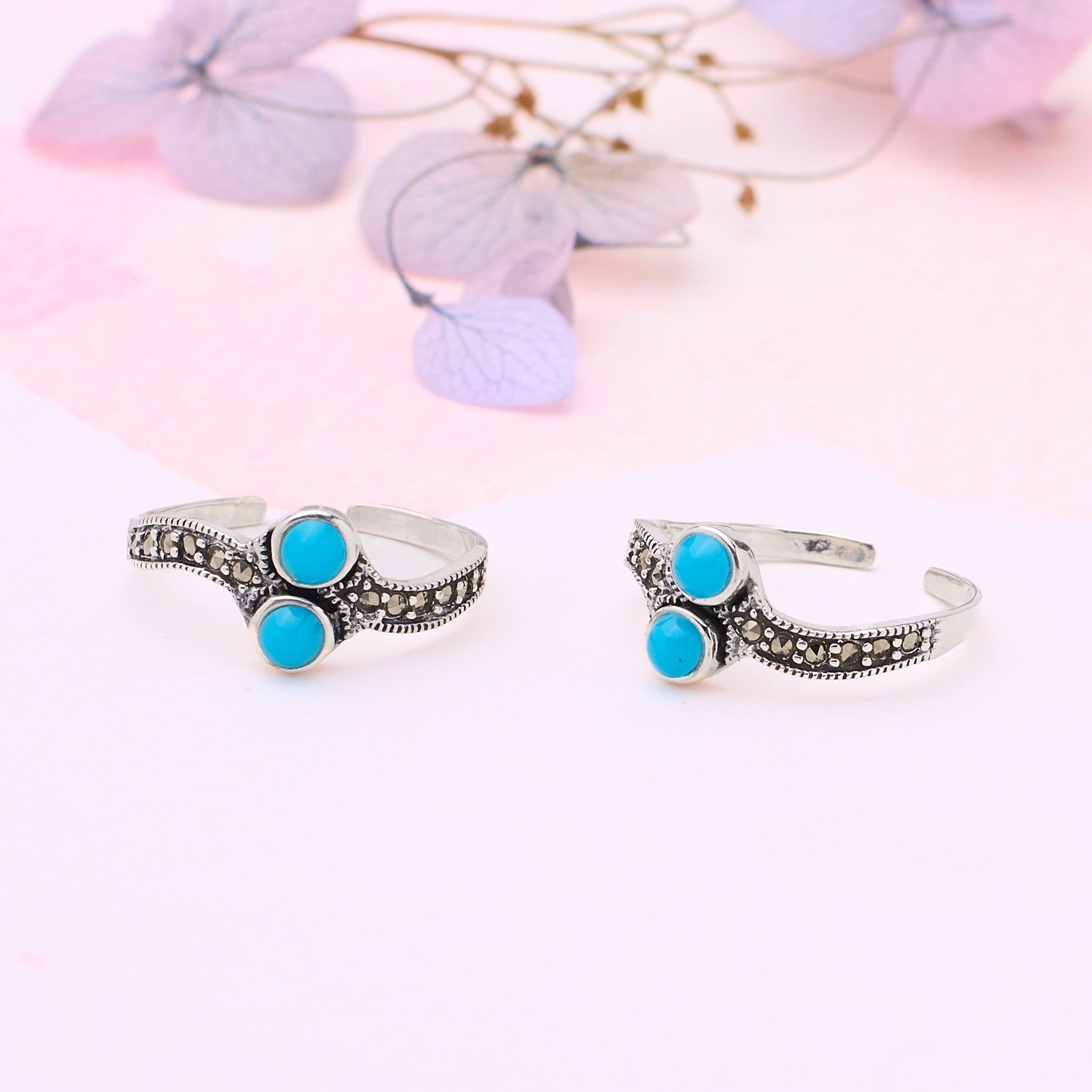 Silver Oxidized Blue Toe Ring