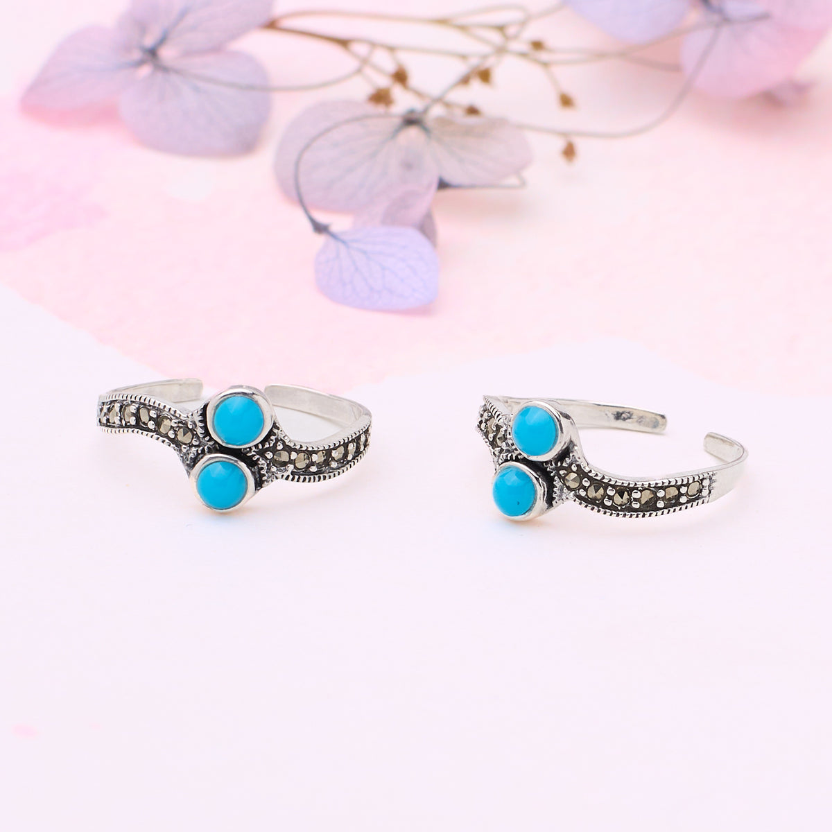 Silver Oxidized Blue Toe Ring