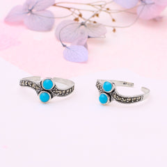 Silver Oxidized Blue Toe Ring