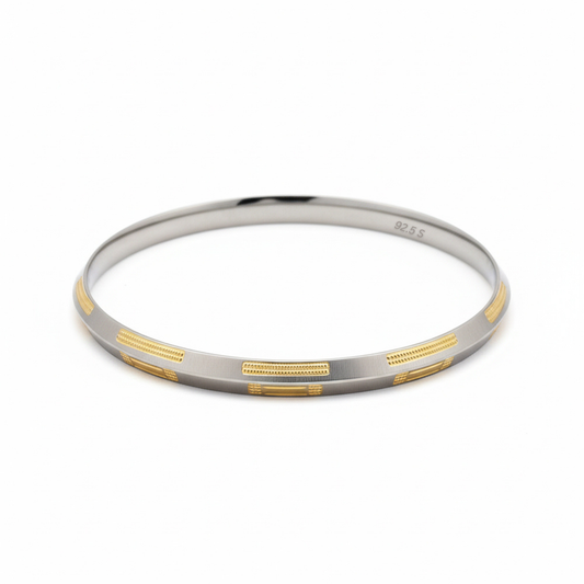 Silver Gold polish Parallel lines Mens Bracelet (kada) for him