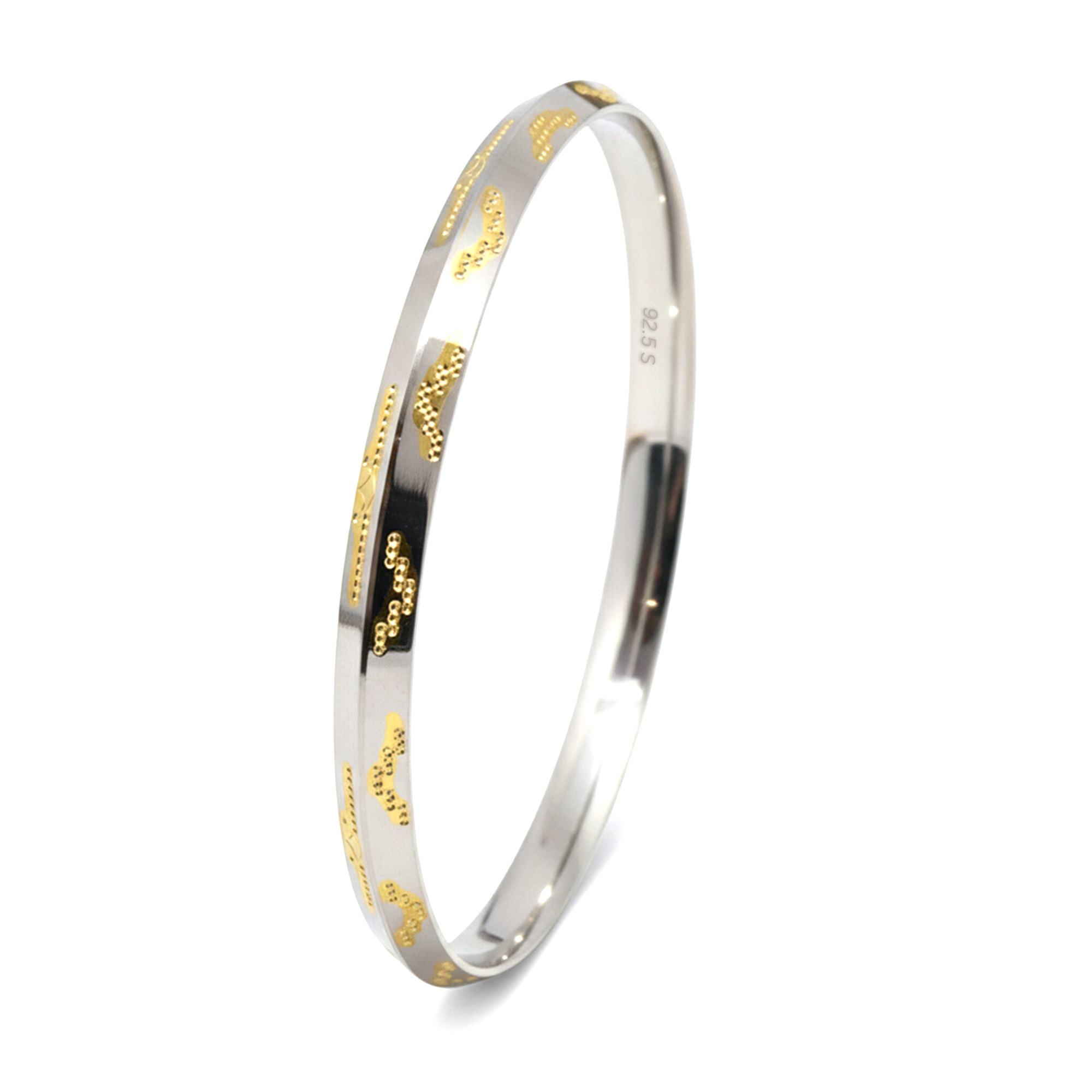 925 Silver Kada with Geometric Gold Engravings for him