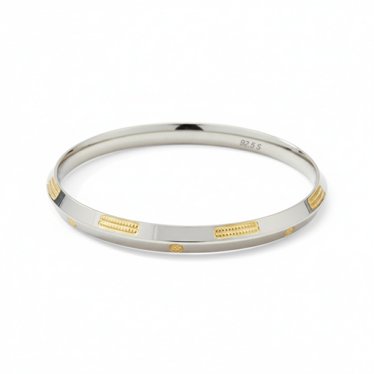 Premium Dual-Tone 925 Silver Kada with Gold Accents